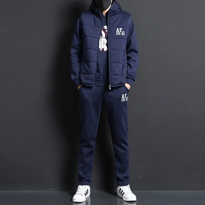 3 قطع مجموعة هوديس سترة السراويل الرجال عادية بذلة رياضية الملابس معاطف الشتاء سميكة الدافئة رياضية للرجال المطبوعة الرجال مجموعة سترة