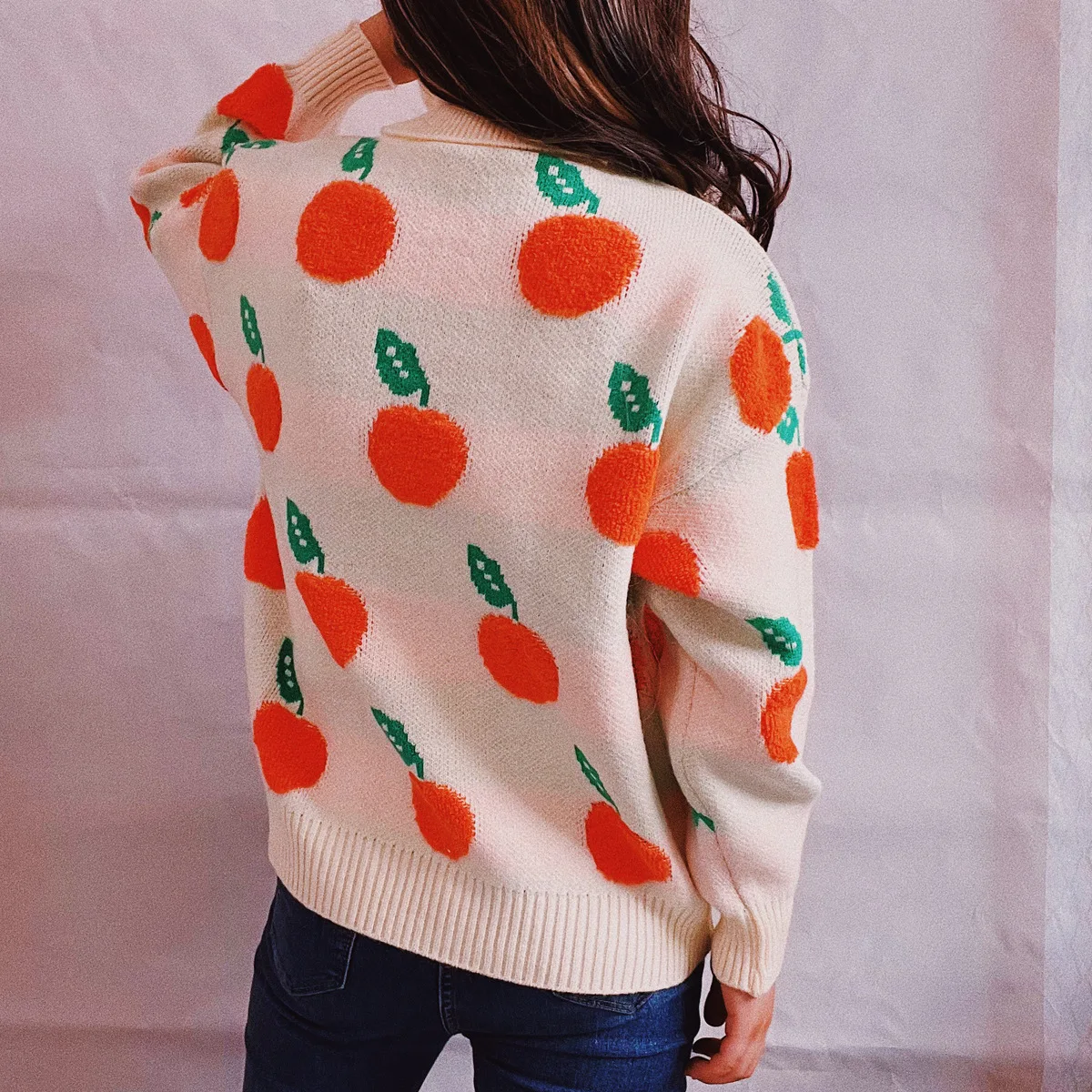 2024 New Women Sweaters and Pullovers Autumn Winter Long Sleeve Pull Femme Fruits Print Knitwear Female Casual Knitted Tops