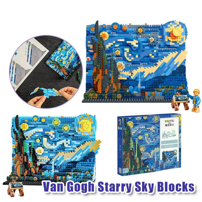 Creative Art Famous Paintings, Starry Night Building Blocks Set, Construction Educational Magic Toys, Party Home Decoration, Bir