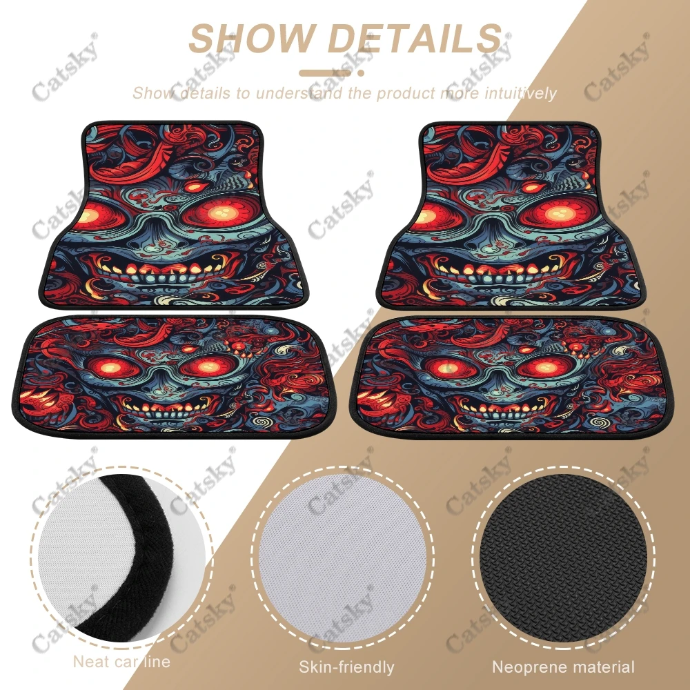 Devil Demon Eyes Car Auto Floor Mats Carpet, 4PCS Customized Cars Mat All Weather Automotive Vehicle Pad Stylish