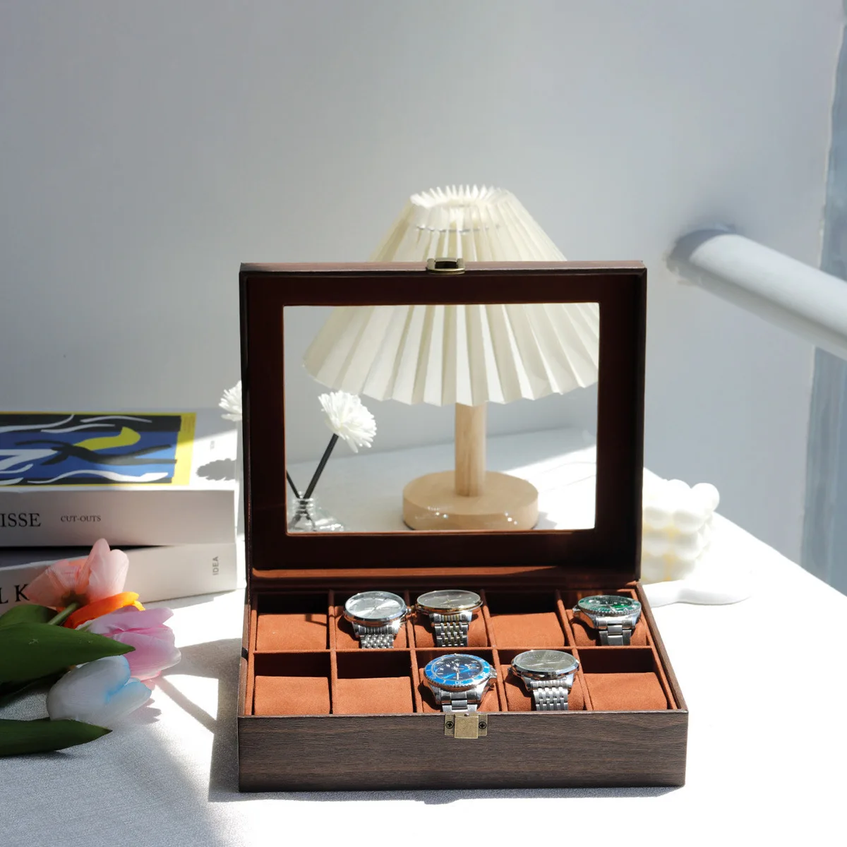 VANSIHO 3/6/10/12 Slots Brown Retro Style High-End PU Leather Watch Box Exquisite Box For Watch Display With Lock Watch Case