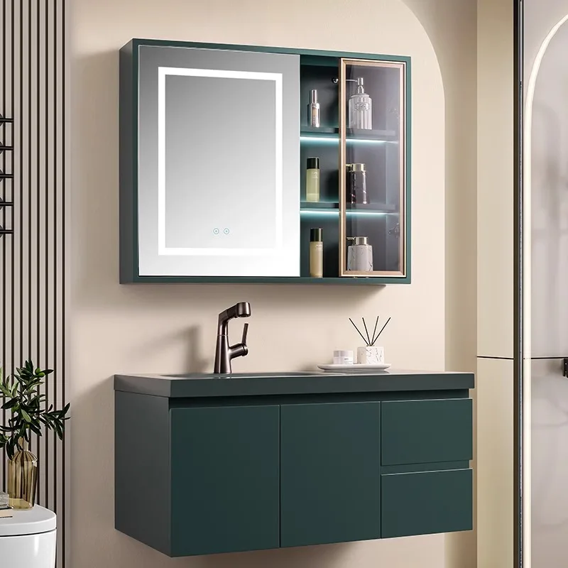 Modern simple oak bathroom cabinet combination hand washbasin mirror toilet washstand