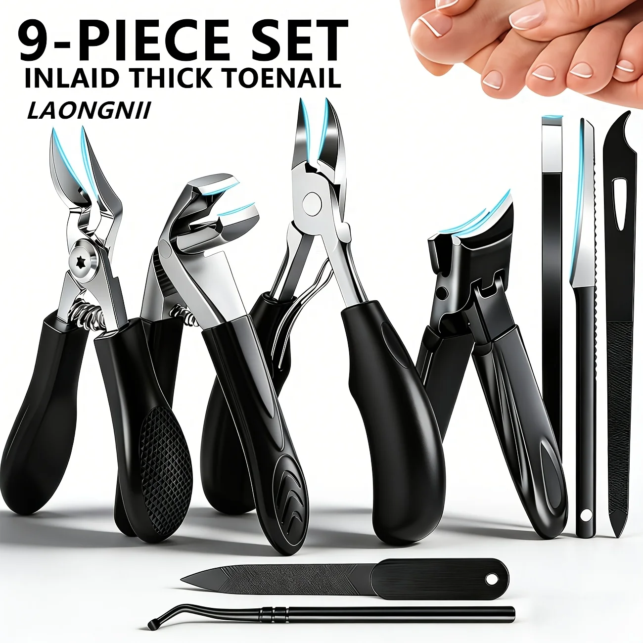 

9pcs Heavy-Duty Toenail Clipper Set for Men - Comes with Nail Clippers, Trimming Tools, Foot Dead Skin Remover