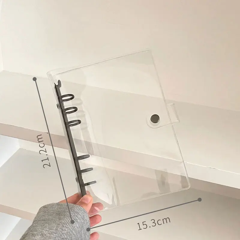 Metal Colorful A6 Transparent Soft PVC Notebook 6-Ring Binder Covers Clear Protector Budget Journal Planner with Snap Closure