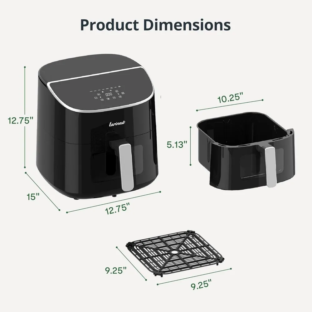 Friteuse à air de taille familiale 8 en 1, fenêtre de visualisation facile, cuisine rapide et saine, panier lavable au lave-vaisselle, écran tactile numérique, silencieux, noir