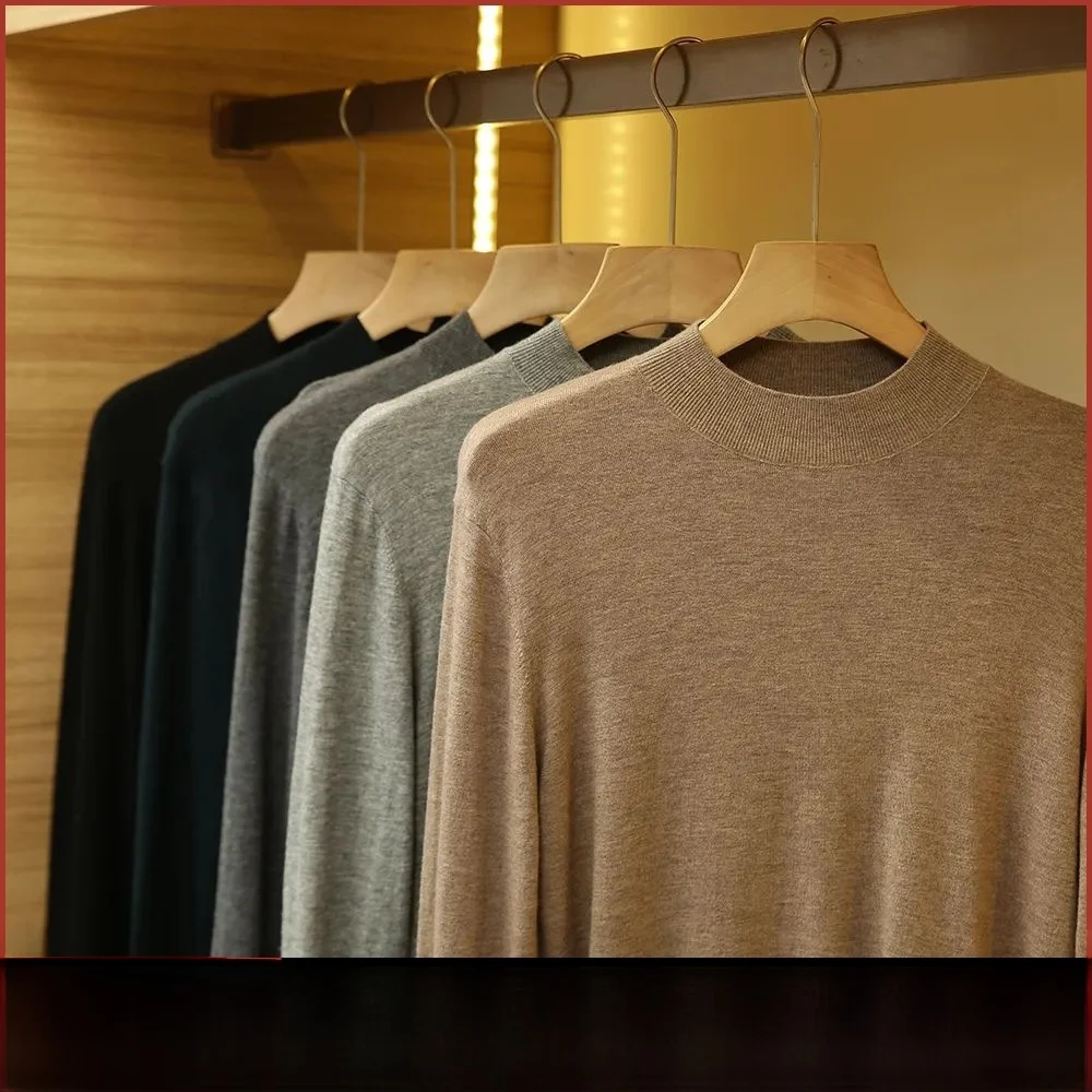 

Briti High-End Retro f High Ne Knitwear Pure Color Versatile Faionable Men's Wool Blend Sweater for Autumn Winter