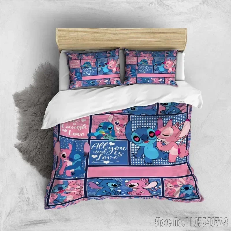 Anime Disney Stitch Angle Love Child Duvet Cover Set HD Comforter Cover for Kids Bedding Sets Bedclothes Bedroom Decor