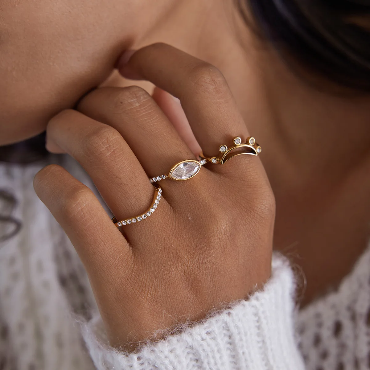 Ars الفولاذ المقاوم للصدأ خواتم رقيقة 18 كيلو خاتم مطلي بالذهب الزركون خواتم داينتي التراص خواتم الحد الأدنى خاتم مجوهرات يومية للنساء