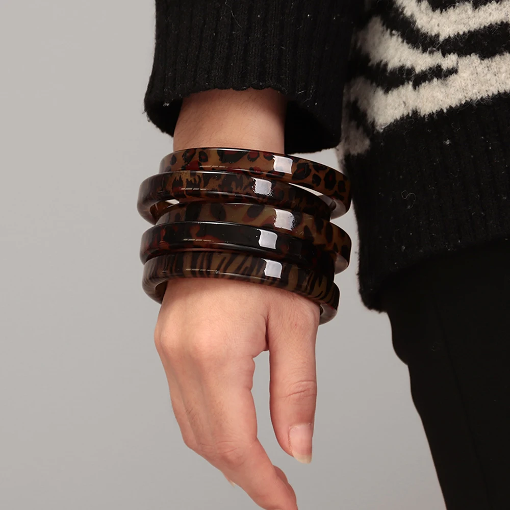 Vintage Leopard Runde Harz Armreif Armbänder für Frauen Acryl Geometrische Leopard Print Manschette Armreifen 2026 Mode Schmuck – Detail 6