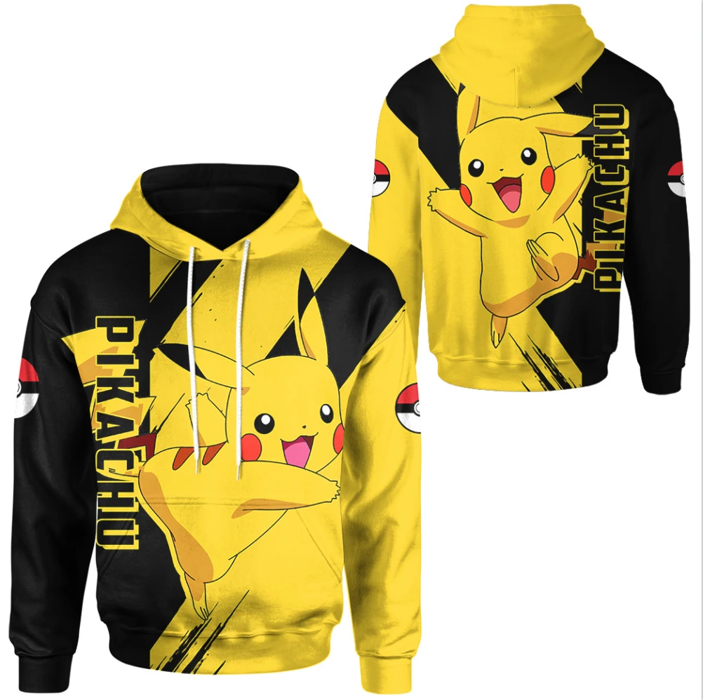 New Pokémon Pikachu 3D Digital Printed Top Unisex Hooded Fashion Trendy Casual Long-sleeved Pullover Sweatshirt Birthday Gift