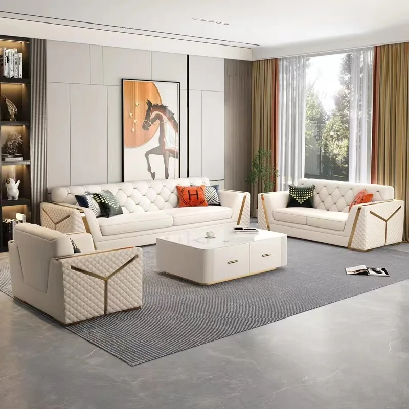 

we-Italian Light Luxury Large Leather Sofa Living Room First Layer Cowhide Designer Design Luxury Furniture@