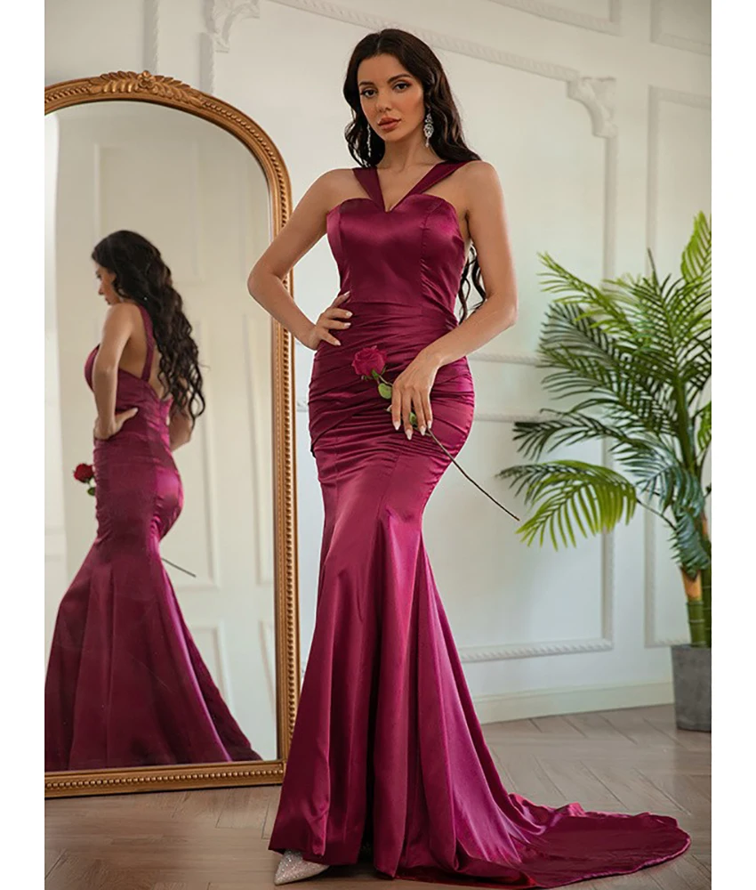 

Customized Sexy Satin Mermaid Spaghetti Straps Evening Dress High Quality Sleeveless Sweetheart Floor Length Celebrity Gowns
