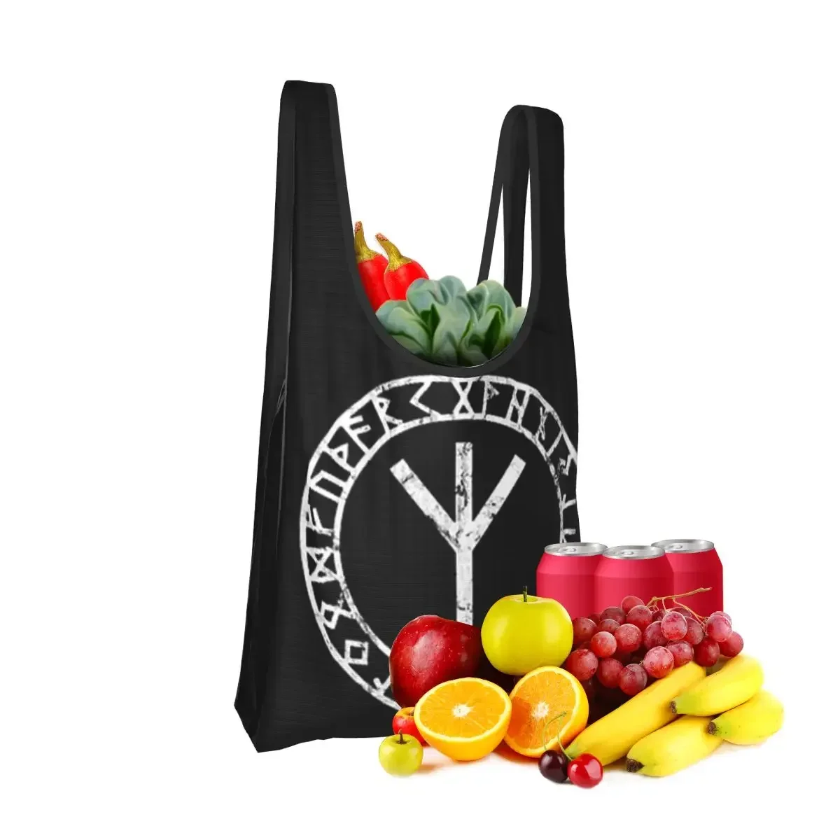 Algiz Runes Amulet Norse Odin Thor Viking Paganism Shopping Bag Portable Tote Bags Reusable Shoulder Shopper Bag