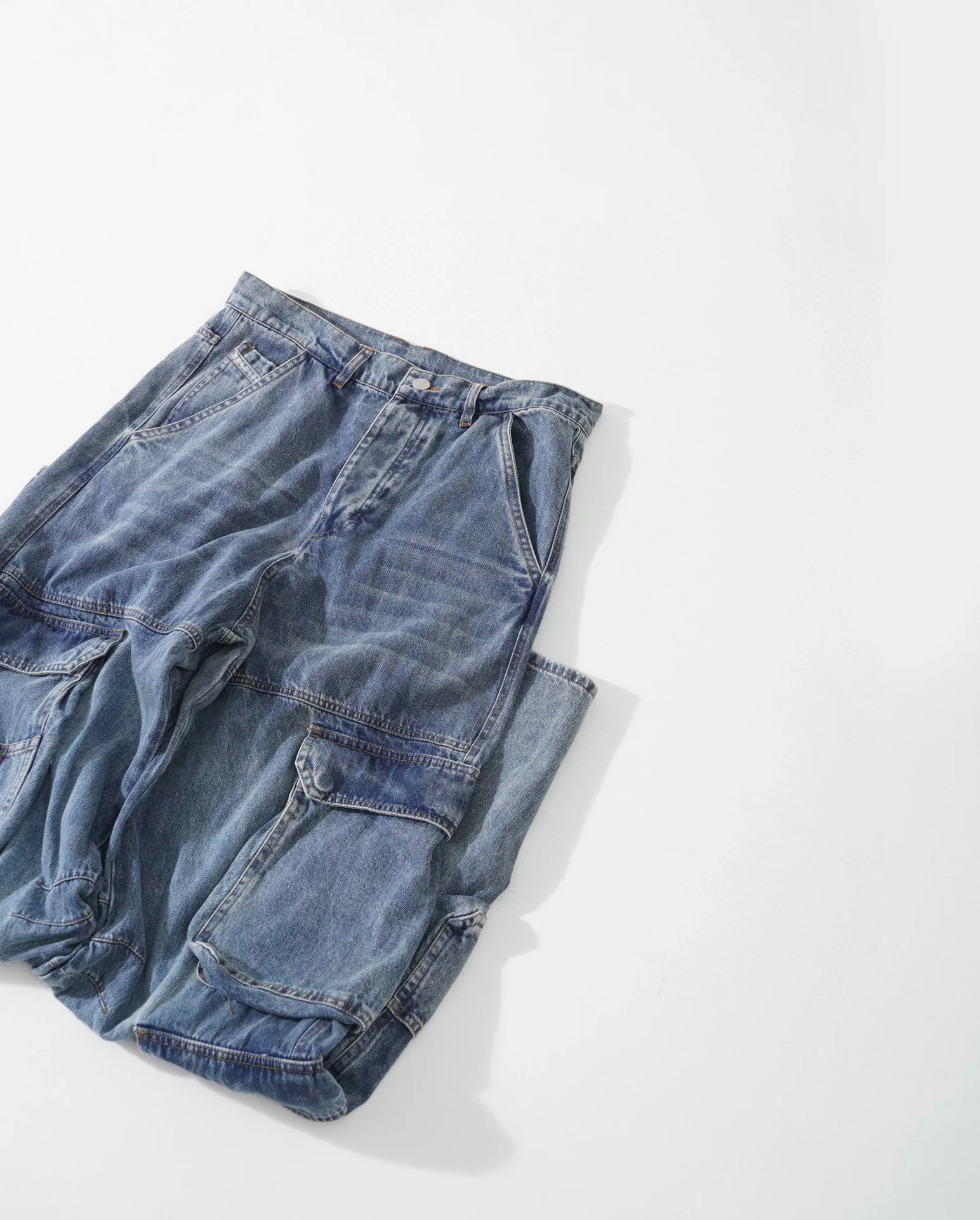65413 Men Women Washed Jeans 2024 Autumn Big Pocket Hip Hop Lazy Loose Denim Pants Top Quality