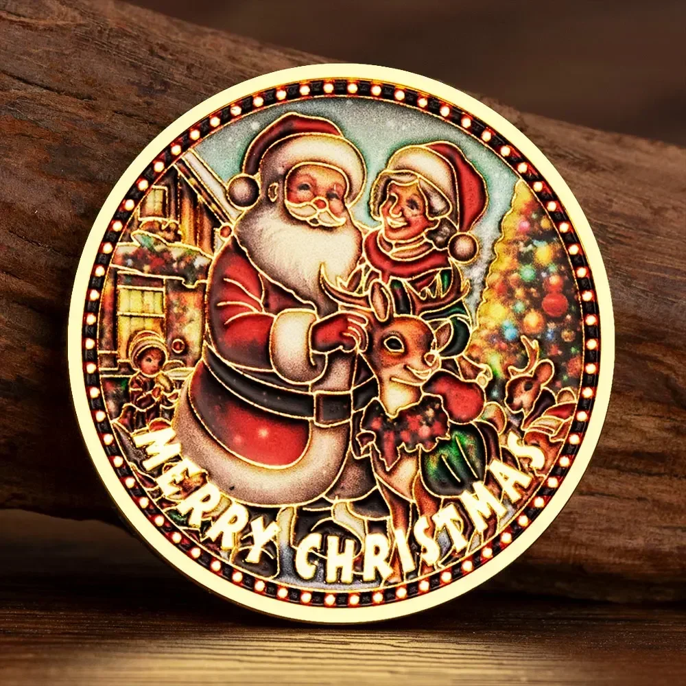Merry Christmas Souvenir Coin Golden Plated Santa Claus Granny Claus Elk Collection Coins Excellent Present for Holiday