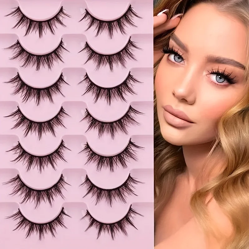 7-teiliges Manga-Wimpern-Set – natürlicher Look, 3D-Wimpernvolumen, flauschig und stachelig für Anime und Cosplay – Schönheit im koreanischen und japanischen Stil