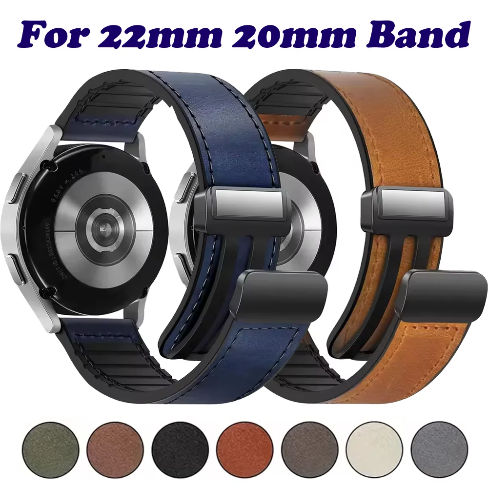 

22mm 20mm Silicone Leather Strap for Samsung Galaxy Watch 7 6 5 4 40mm 44mm 5 Pro 45mm Bracelet for Huawei Watch GT5/GT4 3 46mm