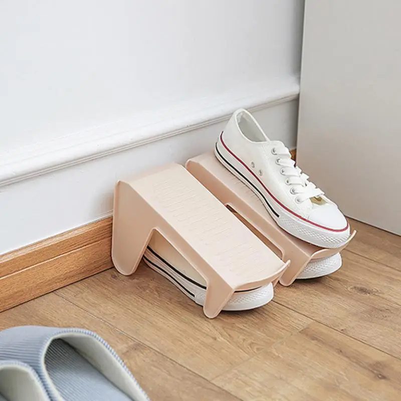 Plastic Integrated Shoe Storage Rack With Double-layer Load-bearing Capacity Strong Space Saving Simple Shoe Holder For Home Use