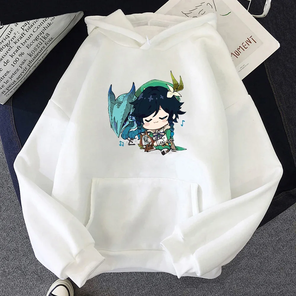Kawaii Venti Printed Women Hoodie Genshin Impact Graphic Hoodies Cute Long Sleeve Hooded Pullovers Sweatshirt Unisex Clothes Top