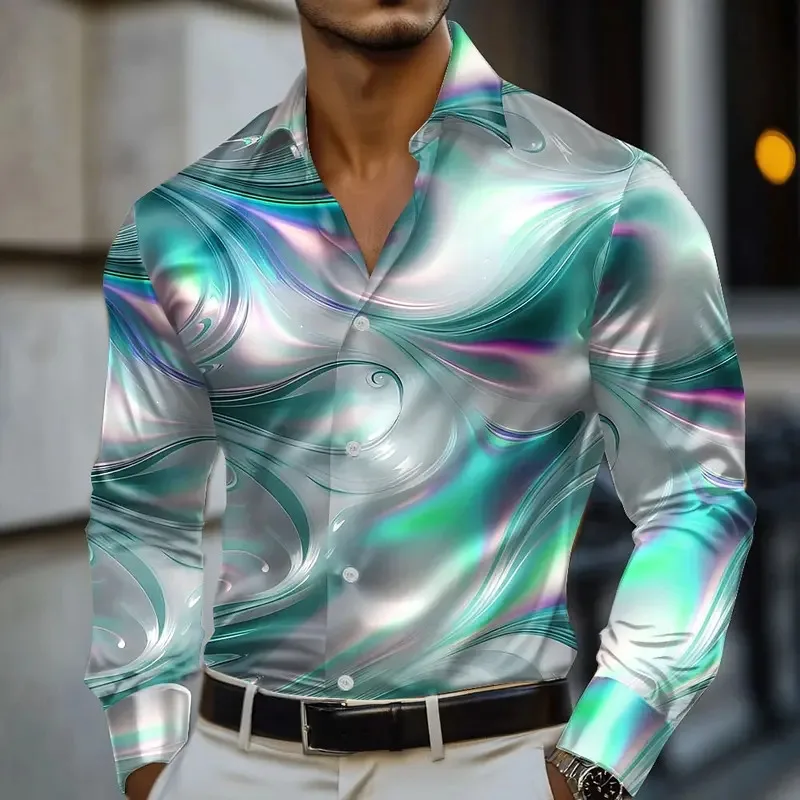

Men's Marble Abstract Liquid Art Shirt Shirt Formal Shirt Long Sleeve Fashion Casual Vacation Summer Spring Autumn Lapel Shirt