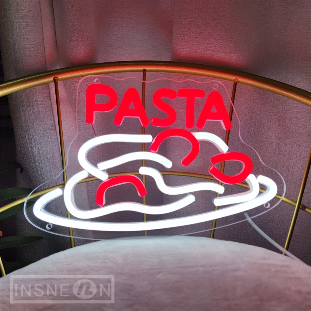 Pasta Neon Lights Wall Decor for Bedroom, Italian Pasta, Restaurant, Noodle LED Business Sign, 5V Power Adapter, Gift