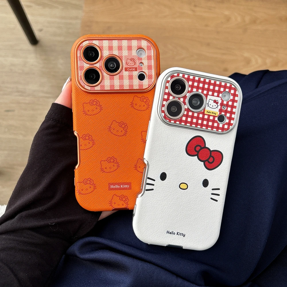 Cute Cartoon Sanrio Hello Kittty bow Lens Protection Phone Case For iPhone 17 16 15 14 13 Pro Max Shockproof Hard Leather Cover - view 4