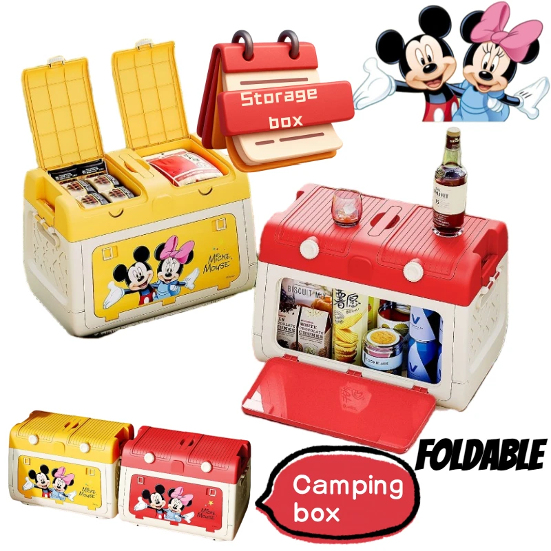 

Disney Mickey Mouse Cartoon Cute Outdoor Camping Storage Box Personalized Kawaii Folding Portable Large Capacity Storage Box
