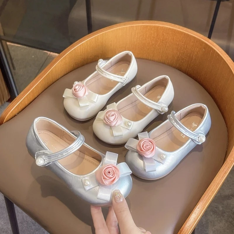 

Elegant Girls Fashion Ballet Shoes for Princess Flower Sweet Bowknot Kids Causal Leather Shoes Children's Wedding Dresses Flats