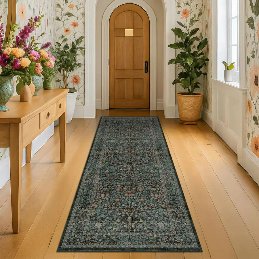 

Long Runners for Hallways Non Slip, 26 x 8 Floor Runner for Kitchen, Entryway Indoor, Washable Rubber Backing Stain Resistant Vi