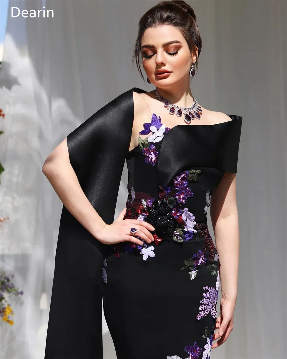 Customized Formal Dress Dearin Spaghetti Strap Sheath Floor Length Skirts Hugging Ribbon Print Bespoke Occasion Dresses Saudi Ar