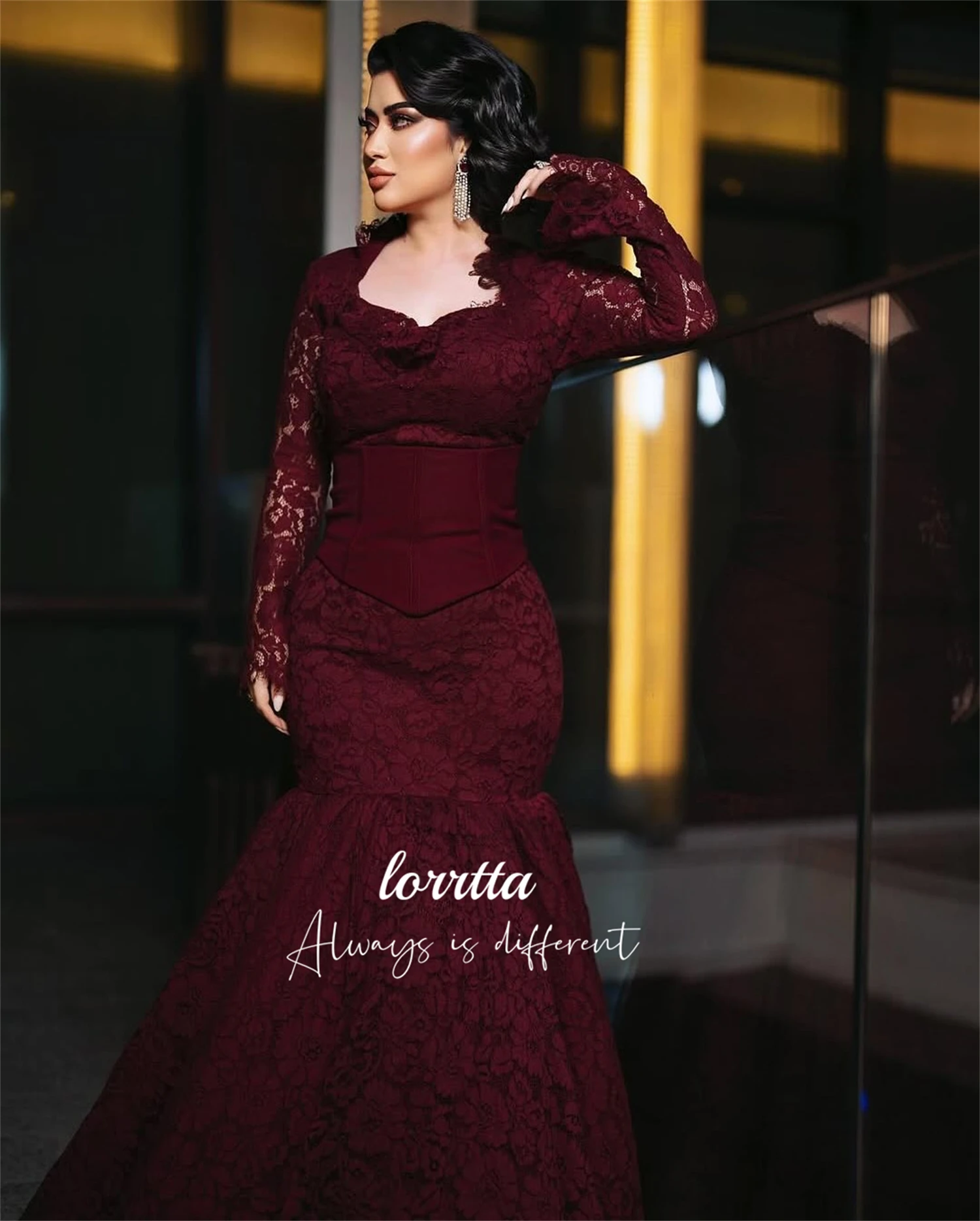 Lorrtta Customized Lace Fabric Wedding Party Dress Bespoke Occasion Dresses for Special Occasions Long Sleeves Evening Dresses