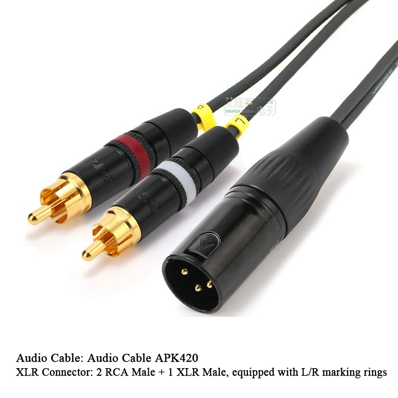 1-to-2 Audio Y-Cable, RCA to XLR, 6.35mm to Dual RCA, XLR Splitter, TS Splitter, Custom Length 0.5-50m