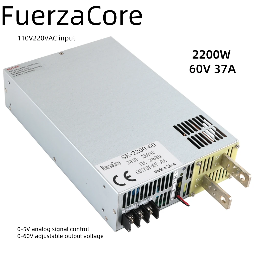 

2200W 60V Power SMPS 0-5V Analog Signal PLC Control PWM 0-60V Adjustable 110V 220V AC to DC High Power 60VDC LED Motor battery