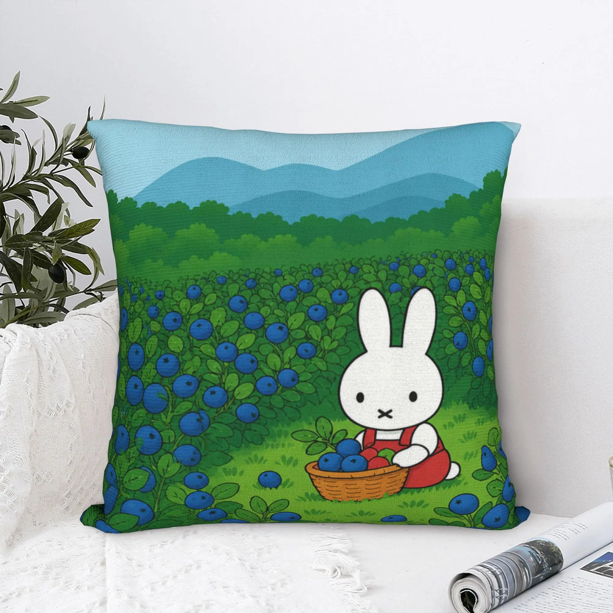 M-Miffy Blueberry Picking Berry Harvest Garden Cottagecore Pillow Case  Cushion Covers Creative Decor Pillowcase for Room