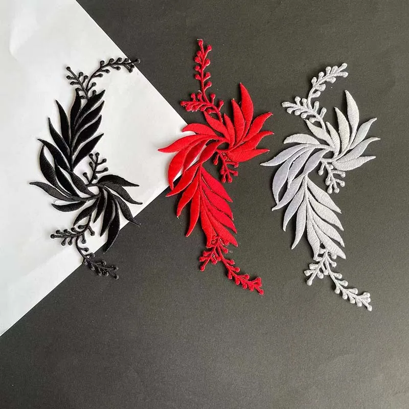 2PCS/Fabric Floral Applique Clothes Stickers Patch Thermocollant,Flowers Leaves Embroidery Iron On Patches Sewing Supplies