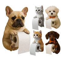 Funny 3D Animal Wall Mount Toilet Paper Roll Holder Cute Dog Cat Paper Stand Resin Storage Rack for Bathroom Kitchen Accessories