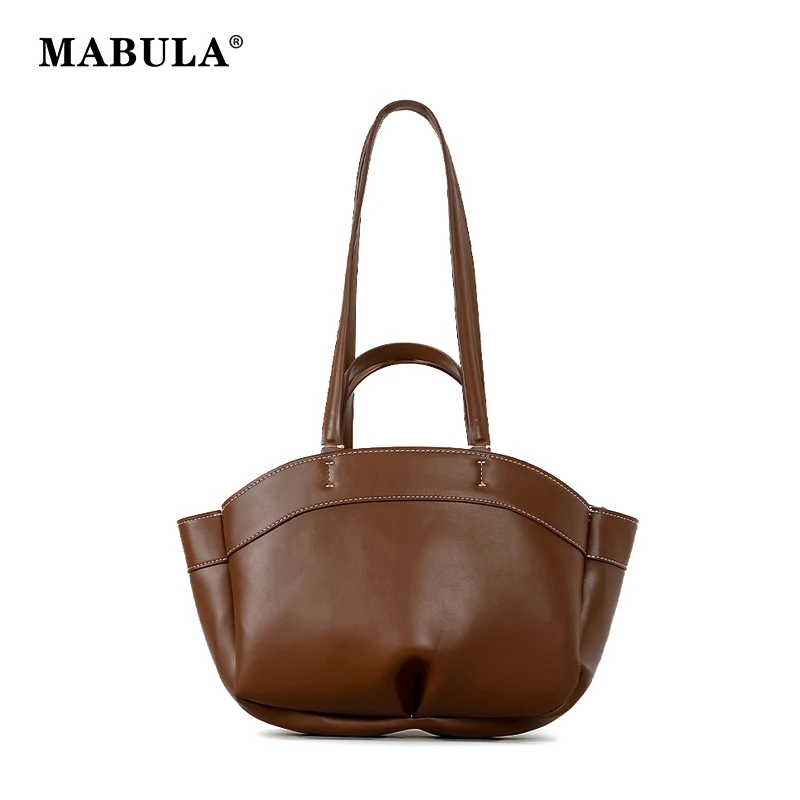 

MABULA Fashion PU Leather Shoulder Shopping Purse Luxury Design Large Capacity Women's Commuter Bag Simple Casual Tote Handbag