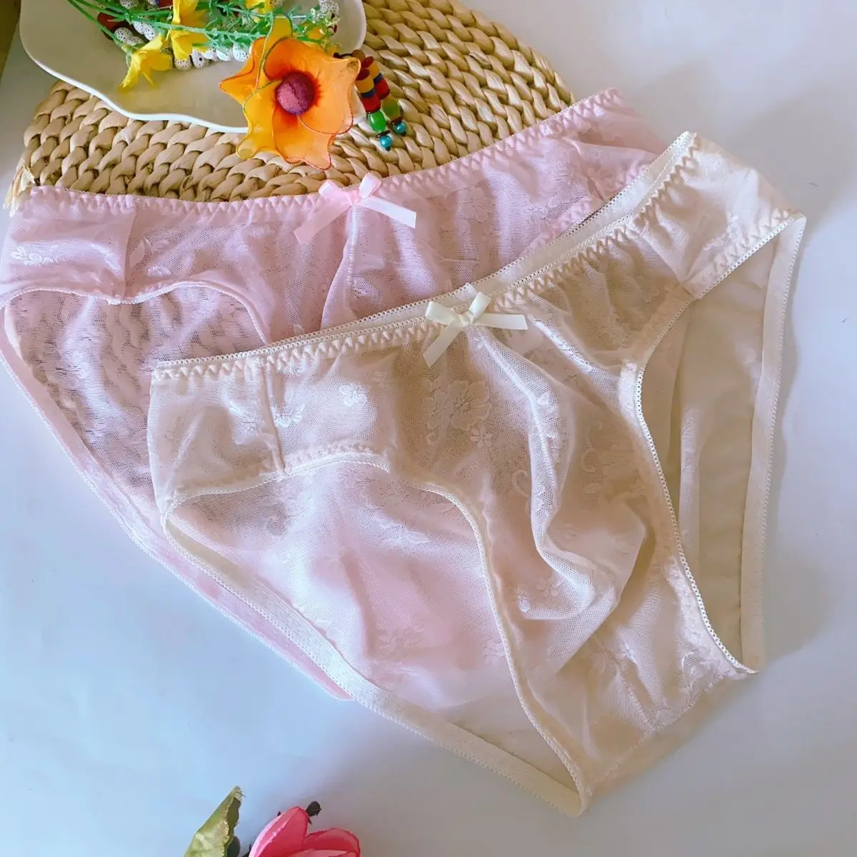 Man Sexy Lingerie Sheer Mesh Lace Bowtie Briefs BF Panty LGBQT Private Party Harajuku view 6