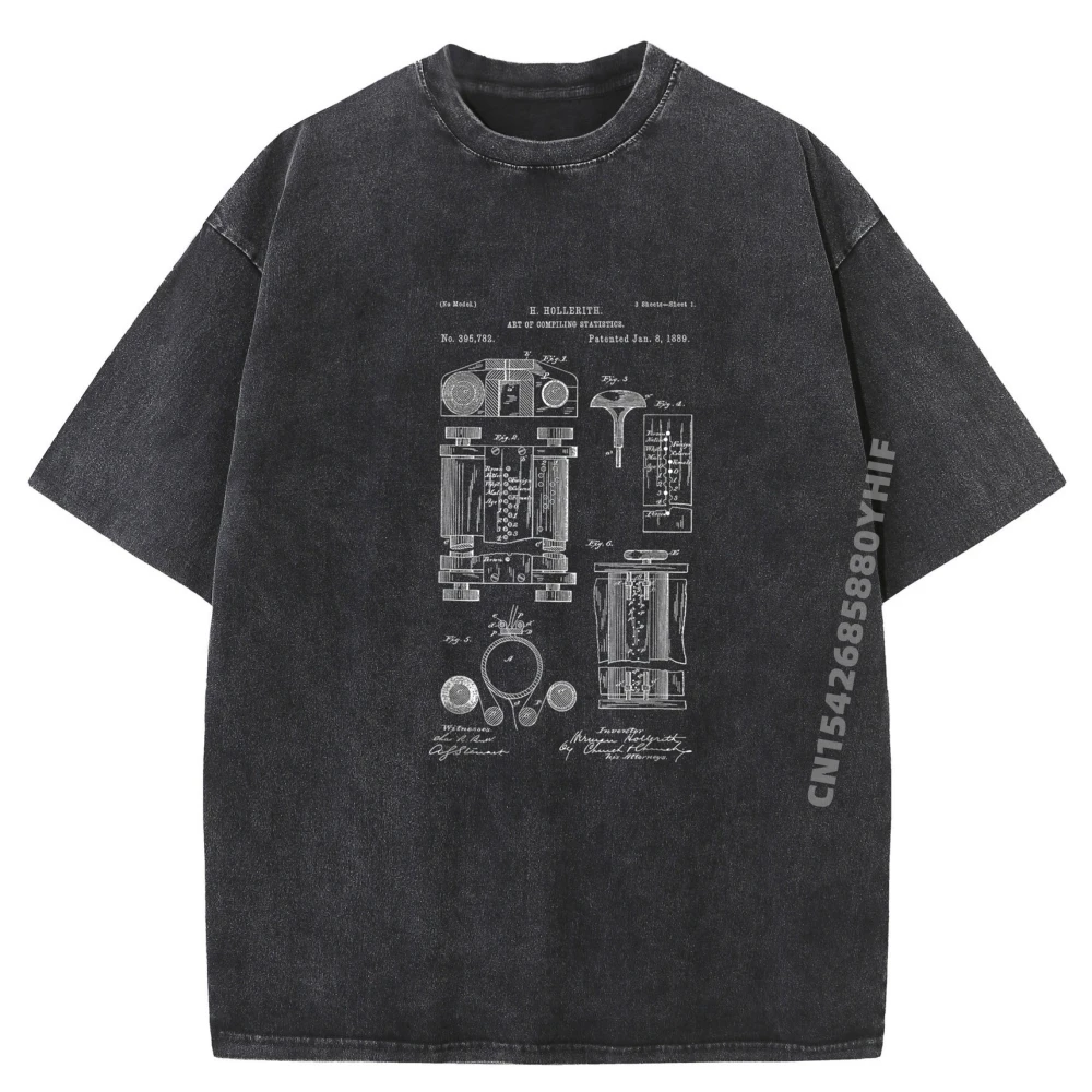 

Retro Printed Tops First Computer Patent Geek Computer Men Clothes Graphic Camisetas Mens Oversized Washed Shirt Family