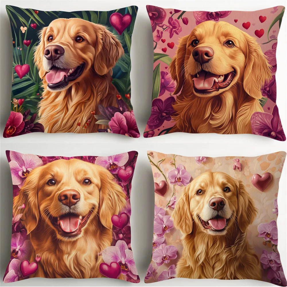 Set of 4 Cute Golden Retriever Dog Pillowcase Cushion Cover Throw Pillow Homeware Decor Pet Lover Gift Home Accent