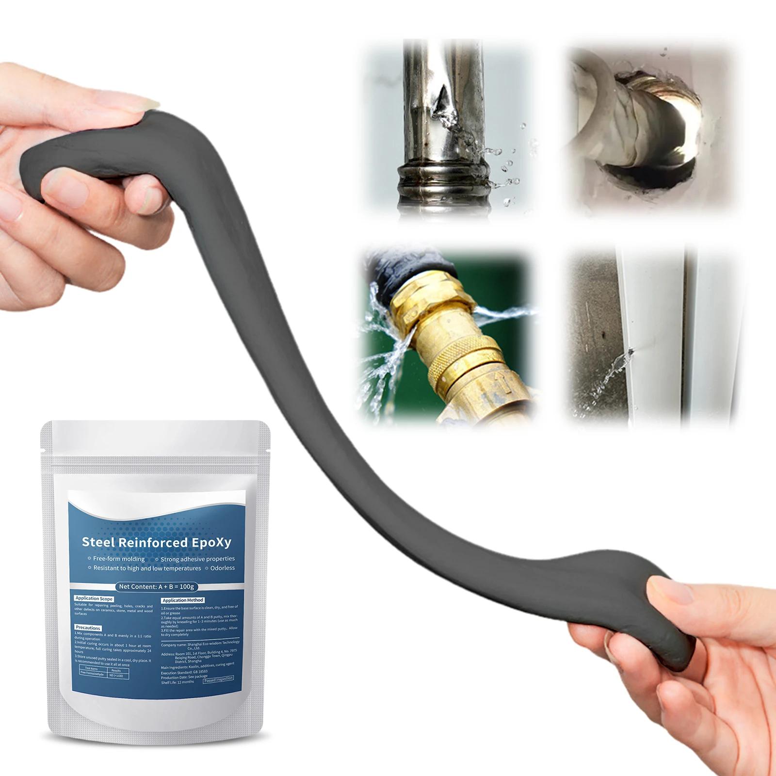 2pcs Waterproof Epoxy Putty Repair Kit Dual-Part Two Part Hand Mixable Fill for Metal Wood Tile Ceramic