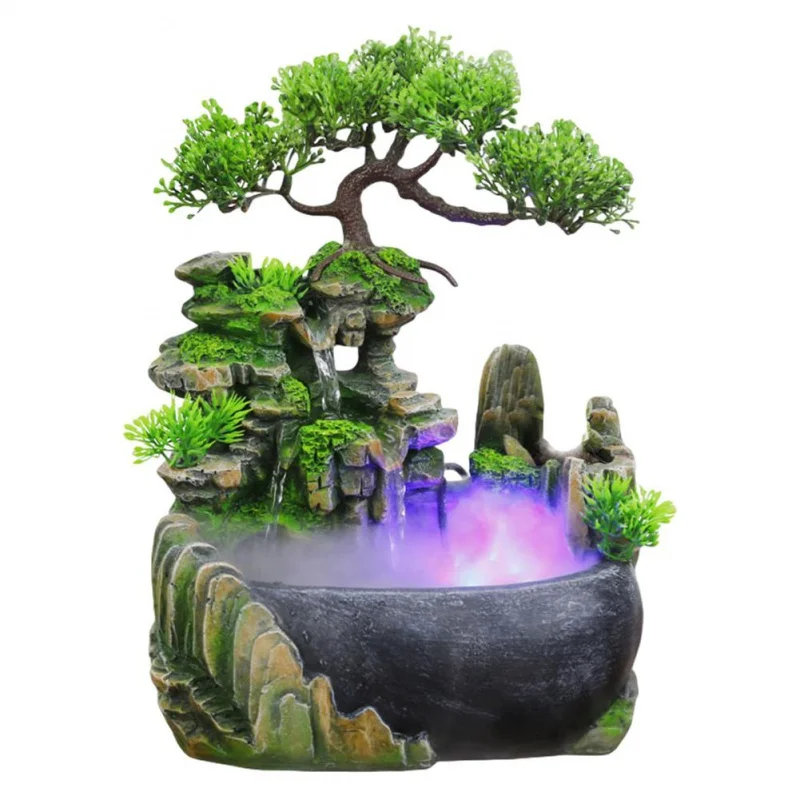 

Indoor Fountain with Lighting Mini Tabletop Water Fountain Waterfall Table Fountain Humidifier LED Rockery Room Fountain