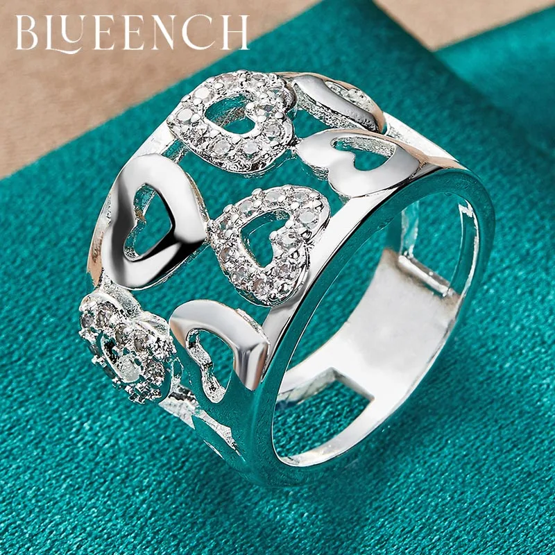

Blueench 925 Sterling Silver Heart Zircon Openwork Wide Faceted Ring for Women Wedding Party Fashion Jewelry
