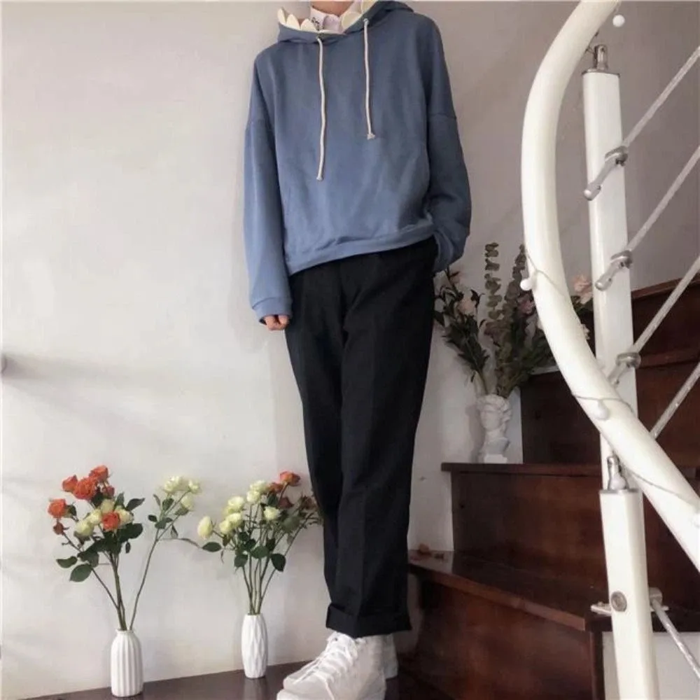 الجمالية طويلة الأكمام الصوف القرش هوديس البلوز الرباط قمصان سويت شيرت بقلنسوة فضفاضة عادية القرش قبعة سترة المرأة رجل #3