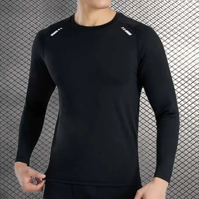 Camisa deportiva de manga larga para hombre, ropa superior de compresión de alta calidad con cuello redondo, para correr