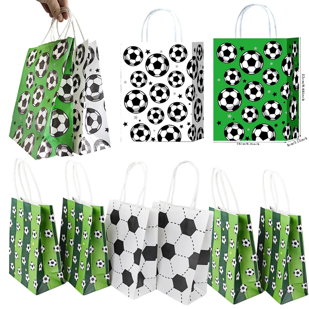 5/10/30/50pcs Soccer Paper Bags with Handle Soccer Party Favor Bags Sport Treat Candy Snack Bags Football Birthday Party Decor