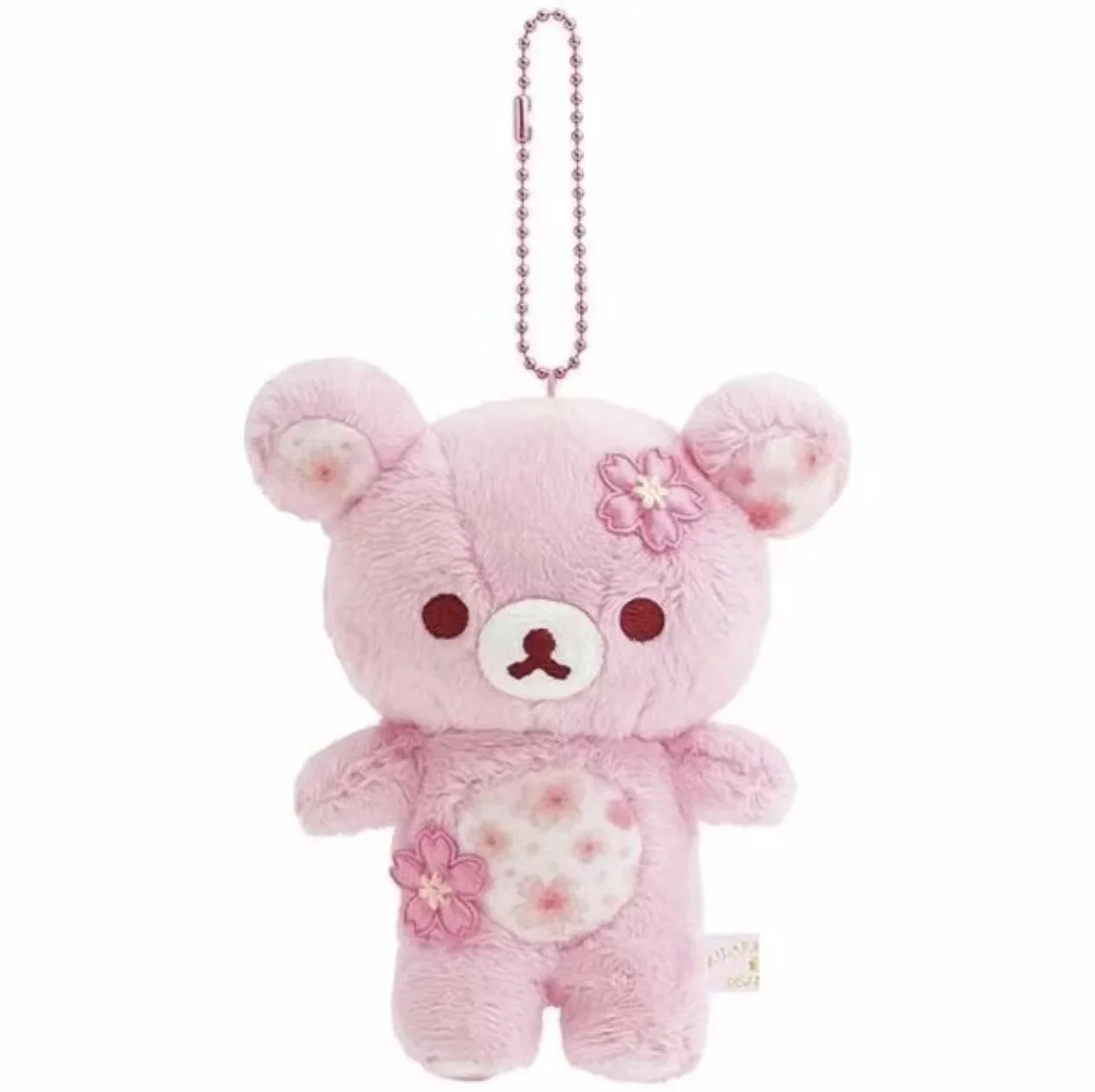 Jubiläums-Kirschblüten-Blumen-Lazy-Bear-Rilakkuma-Plüschtier-Schlüsselanhänger, Sakura-Pfirsichrosa Bär Stofftier-Anhänger