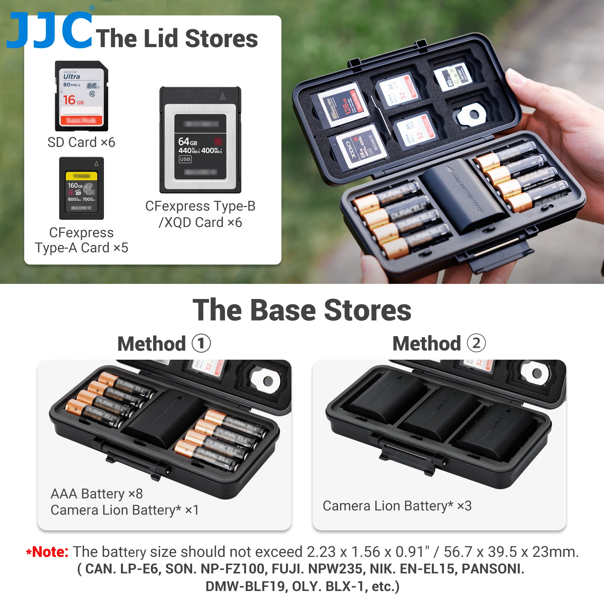 JJC Camera Battery SD Card Holder for 6 SD Cards 3 Camera Batteries 6 CFexpress Type-B XQD Card Water-resistant Anti-shock Case