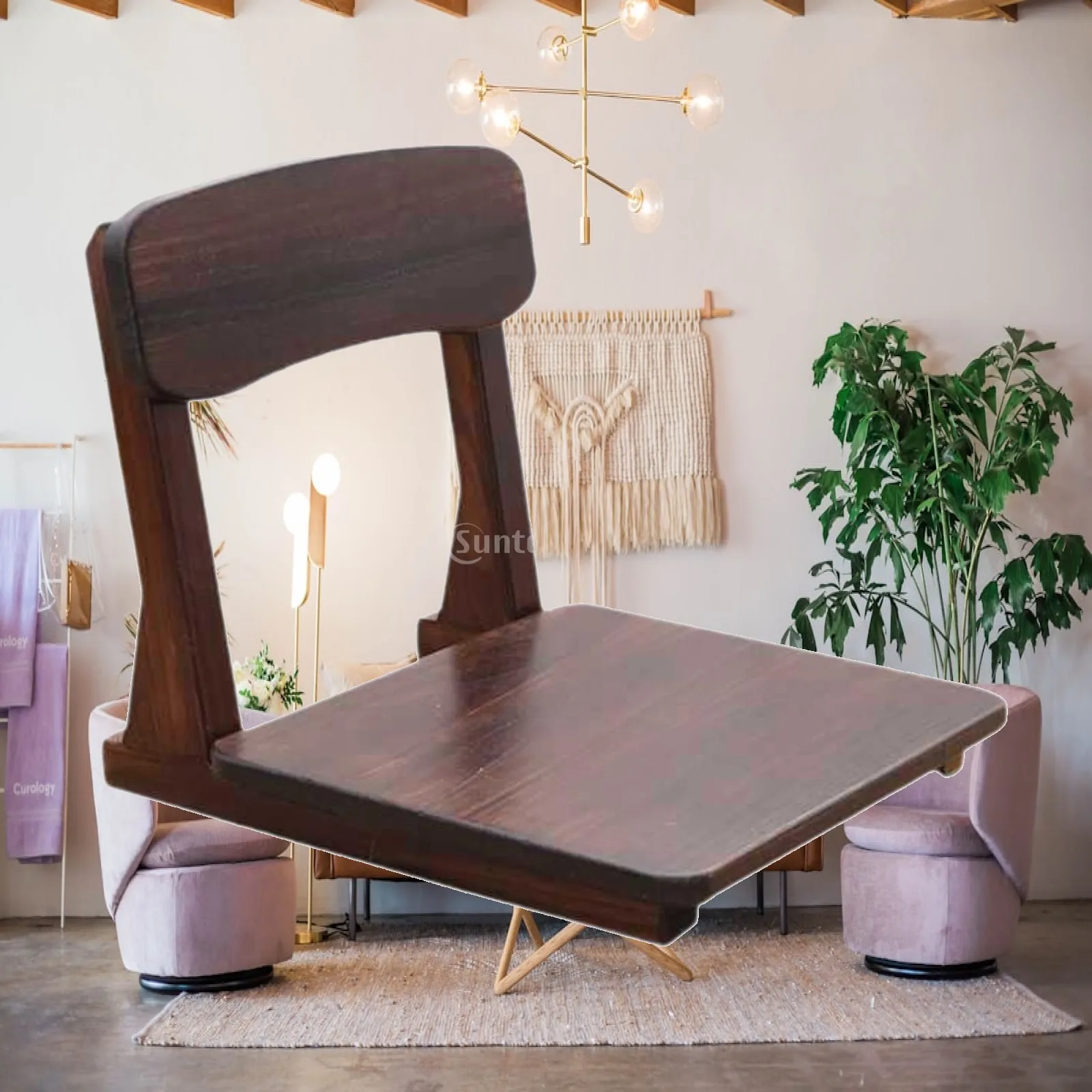 Silla Tatami de Madera, Cómoda, Estilo Japonés, con Respaldo, para Ventanal, Oficina, Apartamento, Sala de Estar, Salón de Té