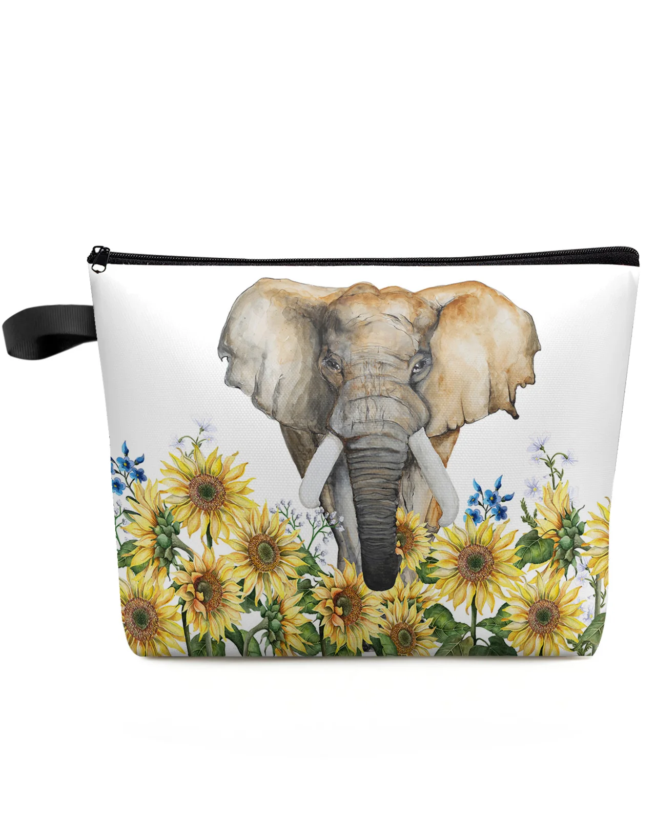 

Elephant Sunflower Flower White Makeup Bag Pouch Travel Essentials Lady Women Cosmetic Bags Toilet Organizer Storage Pencil Case